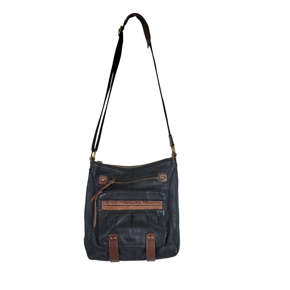 The Sak Black Leather Crossbody Bag with Brown Accents